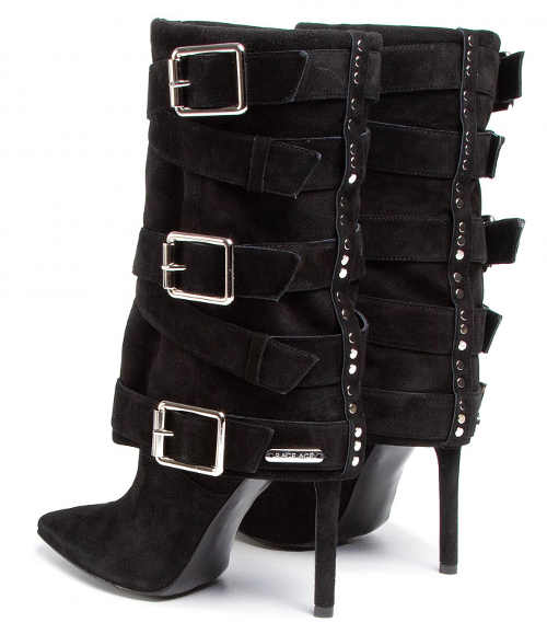 Černé kožené boty na zimu s ozdobnými přezkami