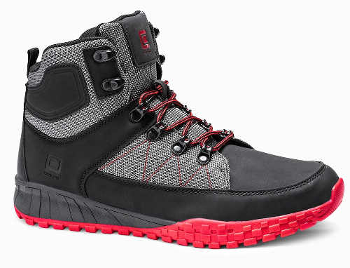Černo-šedé pánské kotníkové boty s červenou podrážkou