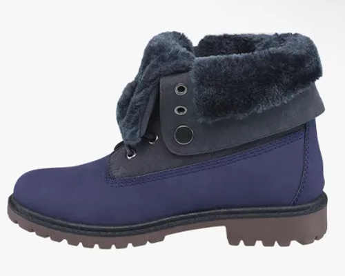 Modré dámské zimní boty s teplým kožíškem