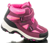 Růžovo-fialové dětské zimní boty s dvěma pásky na suchý zip