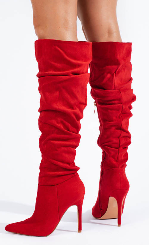 Červené dámské kozačky na extra vysokém podpatku