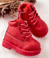 Levné červené dětské zimní boty pro malé princezny